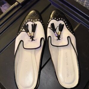 Stuart Weitzman Black and White Leather Loafers